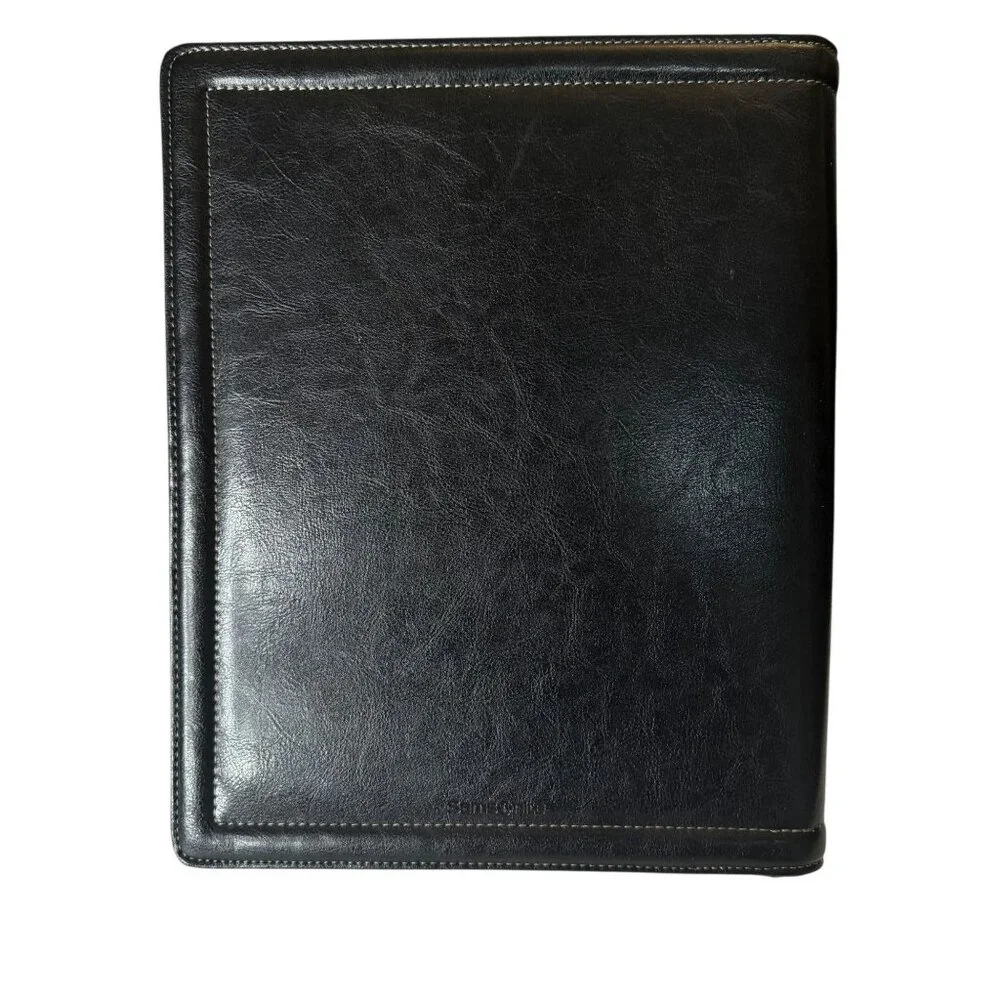 Samsonite Black Leather iPad Folio Organizer With Zipper Closure & Document Pock